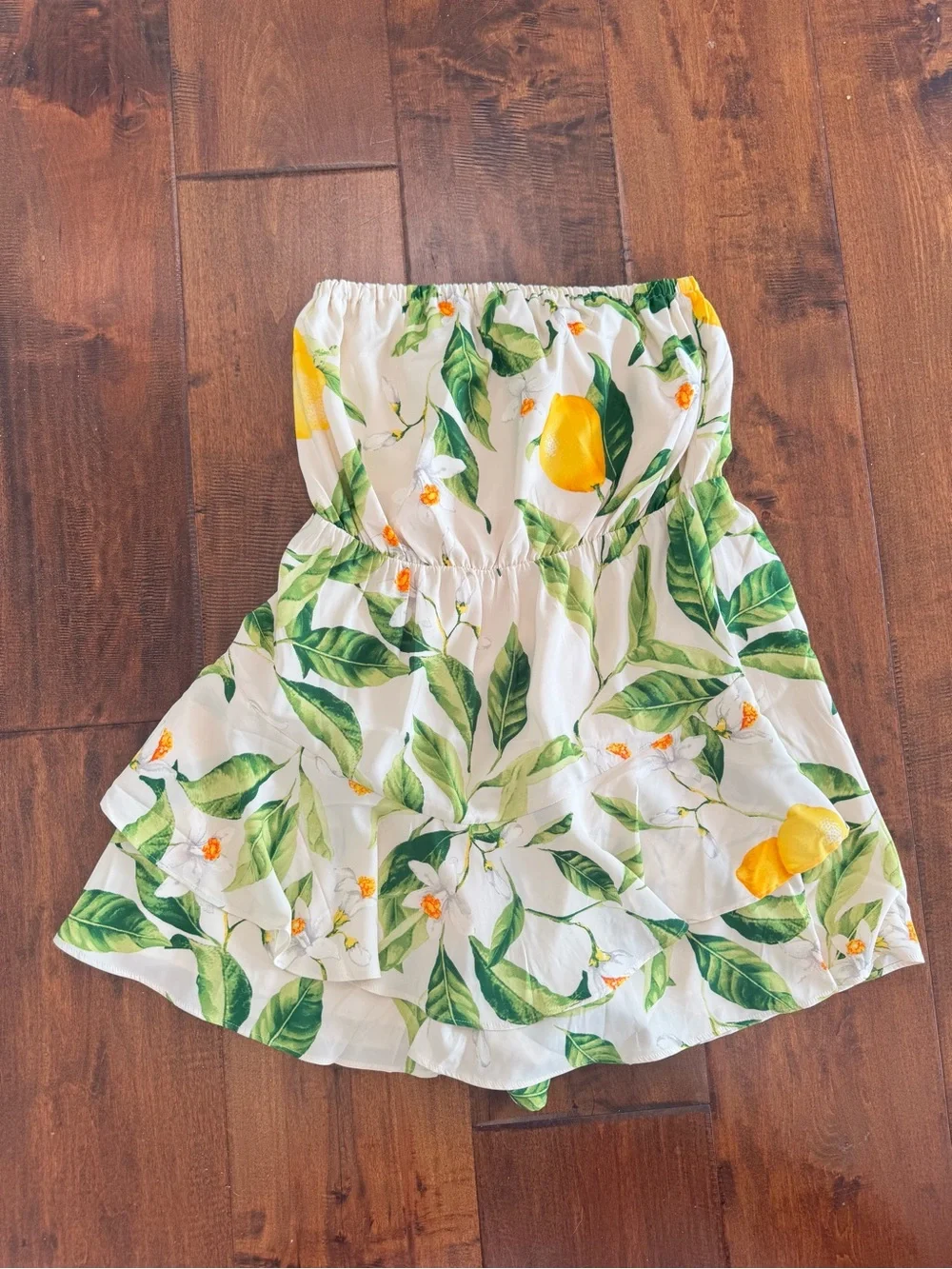 Express Strapless Romper with Yellow Lemon & Green Leaf Print